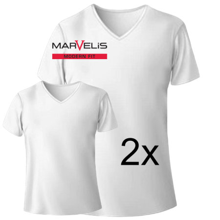 MARVELIS T-Shirt MODERN FIT white with V-Neck (2-pack)