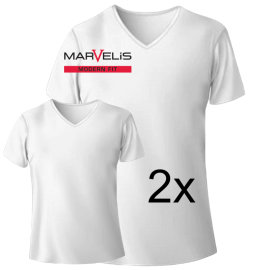 MARVELIS T-Shirt MODERN FIT weiß mit V-Ausschnitt...