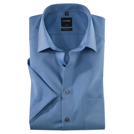 OLYMP LUXOR Men`s Shirt MODERN FIT chambray uni short sleeve (0304-12-15) 37 (S)