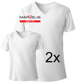 MARVELIS T-Shirt BODY FIT white with V-Neck (2-pack)