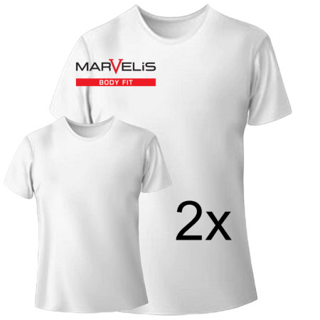 MARVELIS T-Shirt BODY FIT weiß mit Rundhals-Ausschnitt (2er Pack)