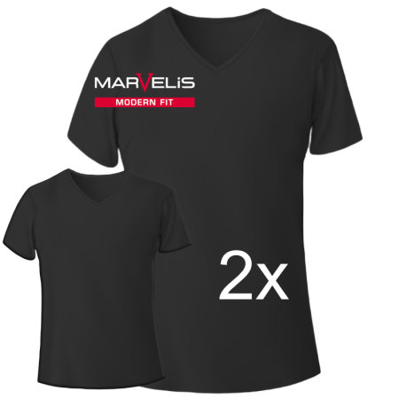 MARVELIS T-Shirt MODERN FIT schwarz mit V-Ausschnitt (2er Pack) 49-50 (4XL)