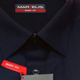 MARVELIS Hemd BODY FIT uni langarm mit Kragenausputz
