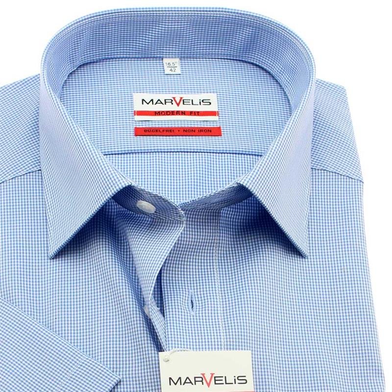 Marvelis Modern Fit Hemd mit Besatz Halbarm bügelfrei  Uni Vichykaro Rosa