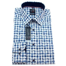 OLYMP Level Five BODY FIT a print camisa para hombres mangas largas 37-38 (S)