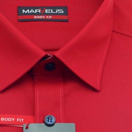 MARVELIS Hemd BODY FIT uni langarm mit Ausputz