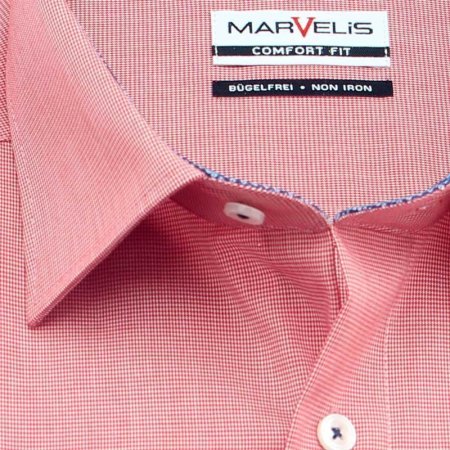 Marvelis Comfort Fit Hemd mit Besatz Halbarm bügelfrei Uni Struktur Bordeaux