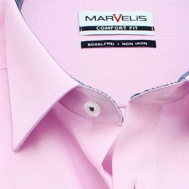 Marvelis Comfort Fit Hemd mit Besatz Halbarm bügelfrei Uni Struktur Bordeaux