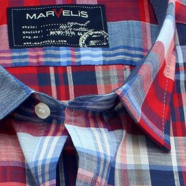 MARVELIS Men`s Shirt sport plaid checks sleeve