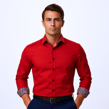MARVELIS Hemd BODY FIT uni langarm mit blumigem Asputz