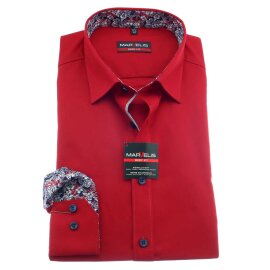 MARVELIS Hemd BODY FIT uni langarm mit blumigem Asputz