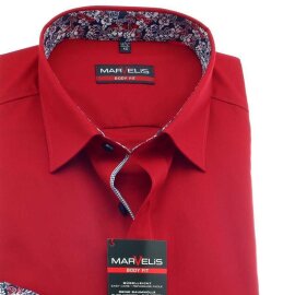 MARVELIS Hemd BODY FIT uni langarm mit blumigem Asputz