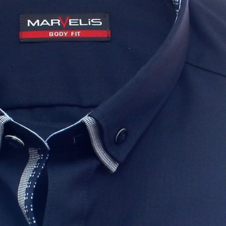 MARVELIS Hemd BODY FIT uni langarm Doppelkragen mit Button-Down