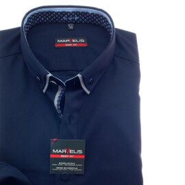 MARVELIS Hemd BODY FIT uni langarm Doppelkragen mit Button-Down