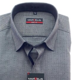 MARVELIS Hemd BODY FIT Diamant Jacquard schwarz langarm mit Ausputz