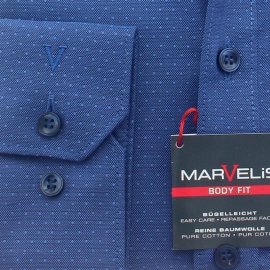 MARVELIS Hemd BODY FIT Jacquard blau langarm mit Ausputz