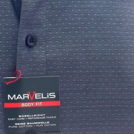 MARVELIS Hemd BODY FIT Jacquard schwarz langarm mit Ausputz