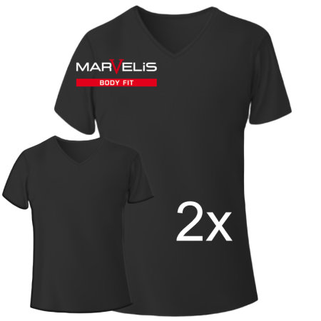 MARVELIS T-Shirt BODY FIT schwarz mit V-Ausschnitt (2er Pack)