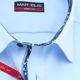 MARVELIS Hemd BODY FIT uni blau langarm mit Kontrast-Ausputz GRAFIKO 38 (S)