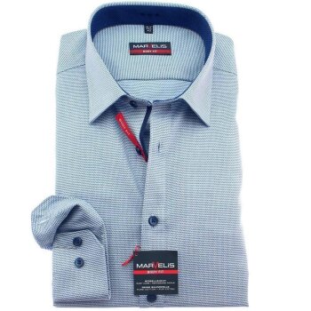 MARVELIS Hemd BODY FIT Jacquard langarm mit Kontrast Ausputz