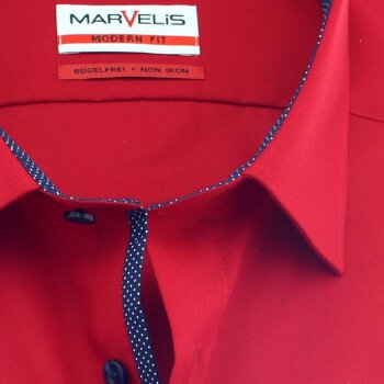MARVELIS Hemd MODERN FIT uni halbarm mit Kontrast Ausputz
