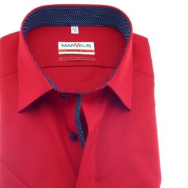 MARVELIS Hemd MODERN FIT uni halbarm mit Kontrast Ausputz