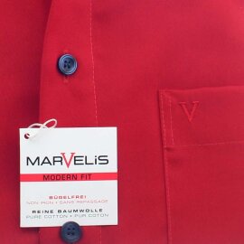 MARVELIS Hemd MODERN FIT uni halbarm mit Kontrast Ausputz