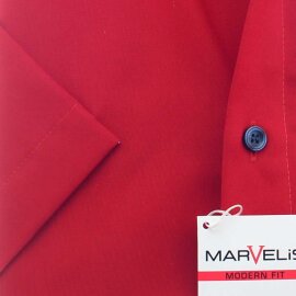 MARVELIS Hemd MODERN FIT uni halbarm mit Kontrast Ausputz