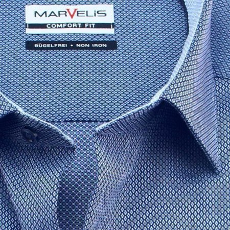 MARVELIS Hemd COMFORT FIT diamant jacquard halbarm mit Kontrast Ausputz