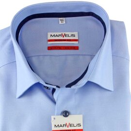 MARVELIS Hemd MODERN FIT uni blau FEINTWILL mit Kragenausputz langarm