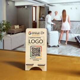 Google Bewertung Aufsteller aus Holz – Mit QR-Code & NFC für Ihr Unternehmen ⭐⭐⭐⭐⭐