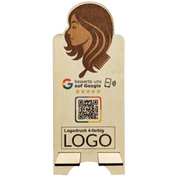 Google Review Stand Hairdresser – Wooden Display with QR Code & NFC for Salons