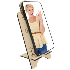 Google Review Stand Hairdresser – Wooden Display with QR Code & NFC for Salons