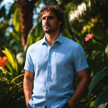 MARVELIS Chambray camisa para hombres CASUAL mangas cortas