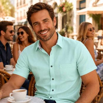 MARVELIS COMFORT FIT Fil a Fil camisa para hombres mangas cortas